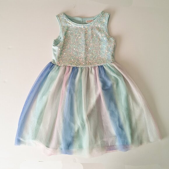Girls' Sequin Tulle Sleeveless Dress - Cat & Jack™ Mint MED PLAY - Picture 1 of 9